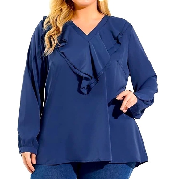 agnes Orinda Long Sleeve Ruffle Front 4X NWT - Picture 1 of 9